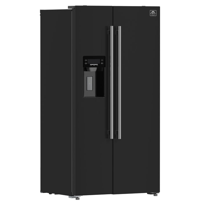 Forno Espresso 36" 20 Cu. Ft. Side-By-Side Refrigerator with Water and Ice Dispenser in Black with Silver Handles