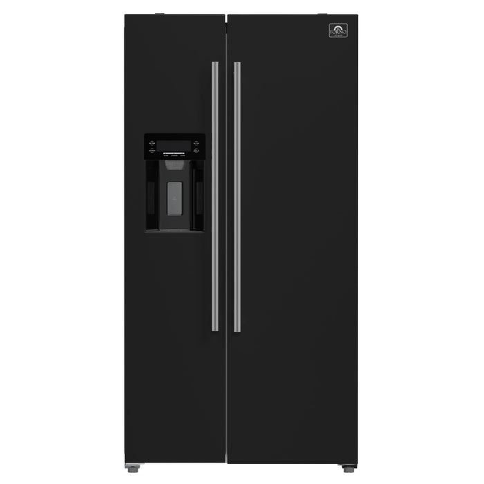 Forno Espresso 36" 20 Cu. Ft. Side-By-Side Refrigerator with Water and Ice Dispenser in Black with Silver Handles