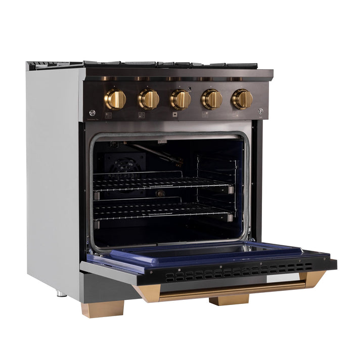 Kucht Gemstone Professional 30" 4.2 cu. ft. Dual Fuel Range in Titanium Stainless Steel with Gold Accents, KED304