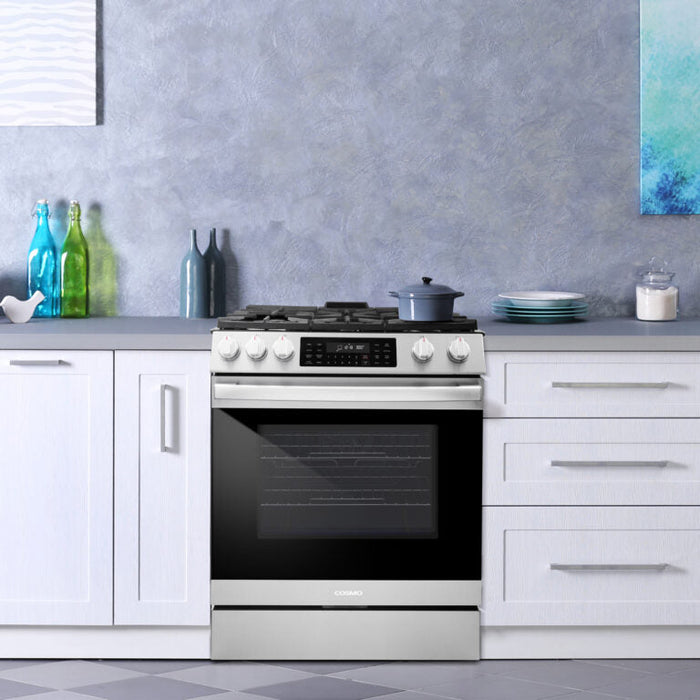 Cosmo Professional 30" 6.1 cu. ft. Slide-In Freestanding  Gas Range with 5 Sealed Gas Burners and Self Clean, Air Fry Oven in Stainless Steel
, COS-GRC305KTD