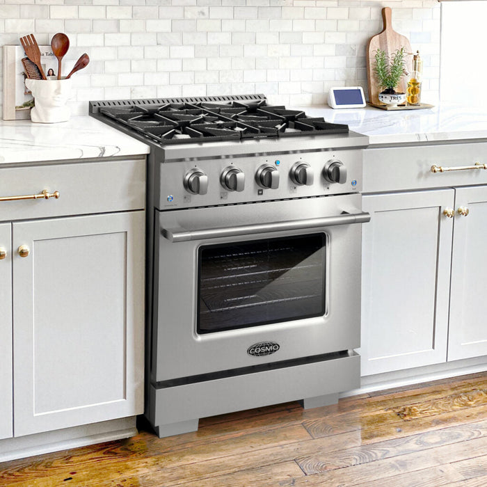 Cosmo Commercial 30" 3.5 cu. ft. Gas Range with 4 Burners and Heavy Duty Cast Iron Grates in Stainless Steel
, COS-GRP304