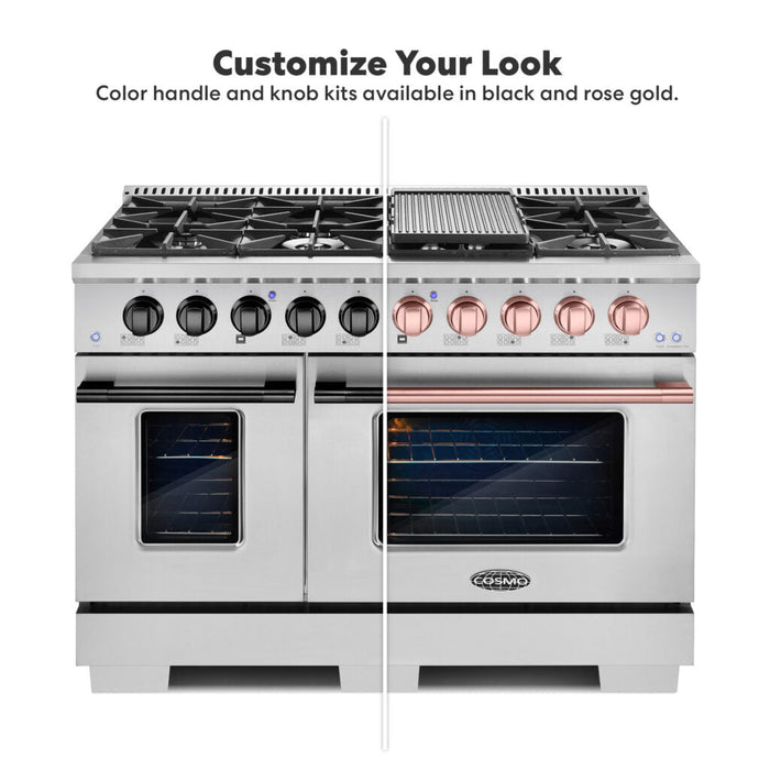 Cosmo Commercial 48" 5.5 cu. ft. Double Oven Gas Range with 8 Italian Burners and Heavy Duty Cast Iron Grates in Stainless Steel, COS-GRP486G