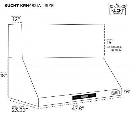 Kucht Professional 48" Wall Mount Range Hood 1,200 CFM in Titanium Stainless Steel, KRH483A-C