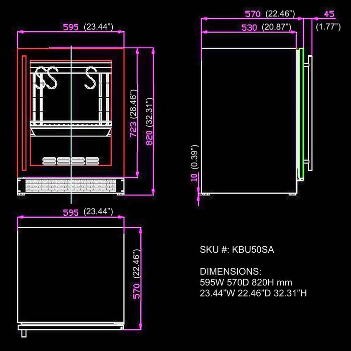 KingsBottle 24 Inch Glass Door Under Counter Steak Ager Fridge