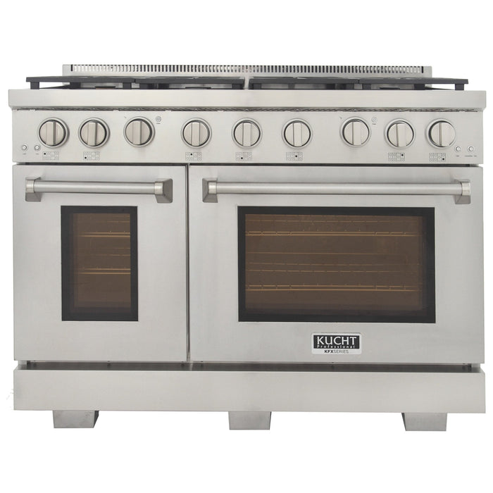 Kucht Appliance Package - 48 inch Natural Gas Range in Stainless Steel, Wall Range Hood, Refrigerator, Dishwasher, AP-KFX480-5