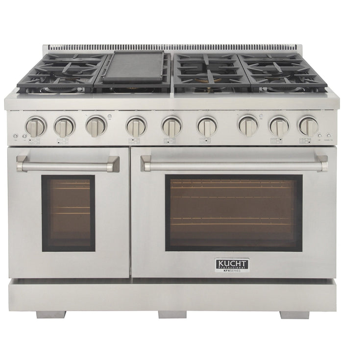 Kucht Appliance Package - 48 inch Natural Gas Range in Stainless Steel, Wall Range Hood, Refrigerator, Dishwasher, AP-KFX480-5