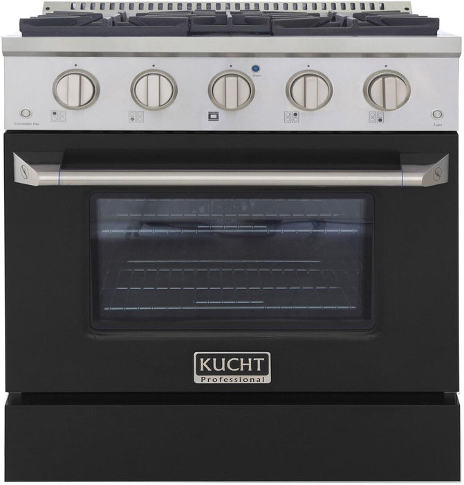 Kucht Professional 30 in. 4.2 cu ft. Propane Gas Range with Black Door and Silver Knobs, KNG301/LP-K