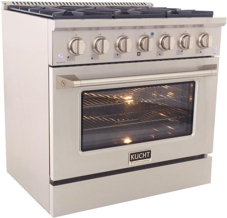 Kucht Professional 36 in. 5.2 cu ft. Natural Gas Range, Range Hood & Microwave Drawer Package, AP-KNG361-S-7