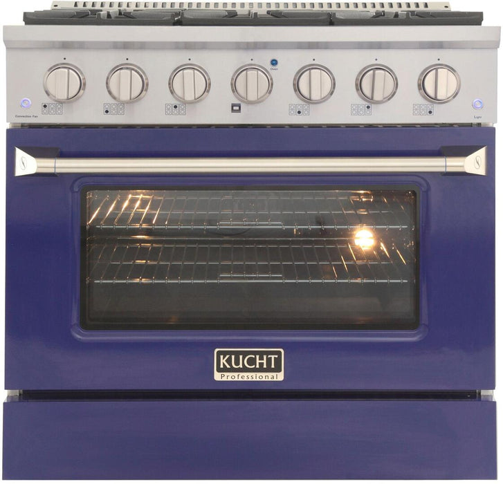 Kucht Professional 36 in. 5.2 cu ft. Natural Gas Range with Blue Door and Silver Knobs, KNG361-B