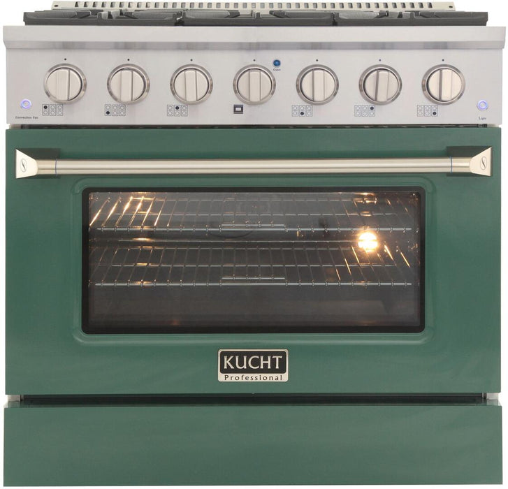 Kucht Professional 36 in. 5.2 cu ft. Propane Gas Range with Green Door and Silver Knobs, KNG361/LP-G