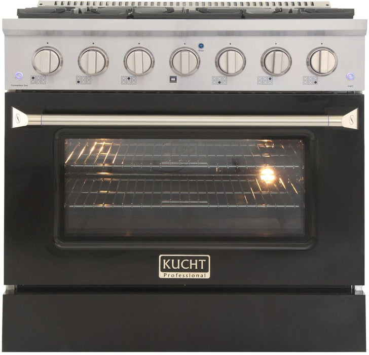 Kucht Professional 36 in. 5.2 cu ft. Propane Gas Range with Black Door and Silver Knobs, KNG361/LP-K