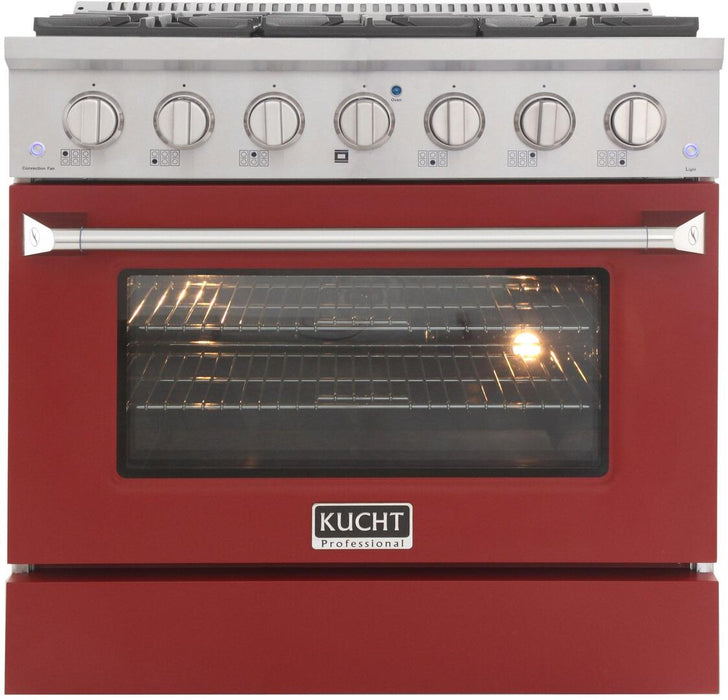 Kucht Professional 36 in. 5.2 cu ft. Propane Gas Range with Red Door and Silver Knobs, KNG361/LP-R