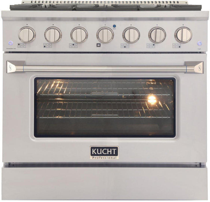 Kucht Professional 36 in. 5.2 cu ft. Natural Gas Range, Range Hood, Microwave Drawer & Dishwasher Package, AP-KNG361-S-8