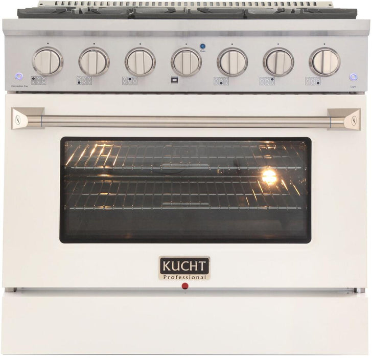 Kucht Professional 36 in. 5.2 cu ft. Natural Gas Range with White Door and Silver Knobs, KNG361-W