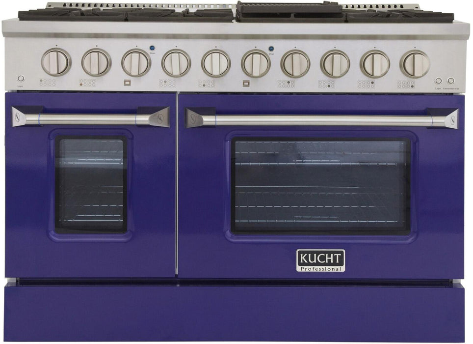 Kucht Professional 48 in. 6.7 cu ft. Natural Gas Range with Blue Door and Silver Knobs, KNG481-B