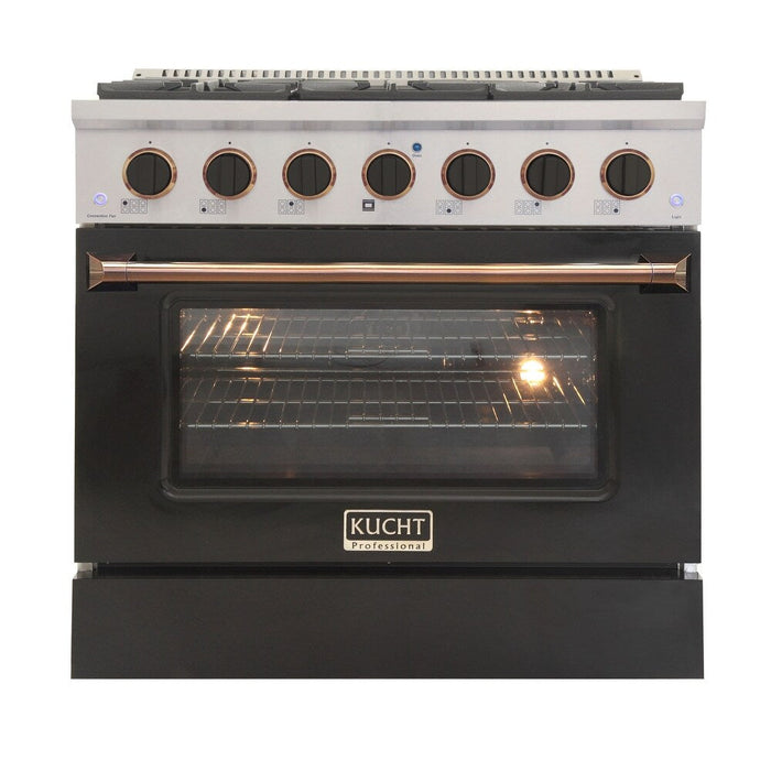 Kucht Signature 36 In. 5.2 cu ft. Natural Gas Range with Black Door and Gold Accents, KNG361-K-GOLD