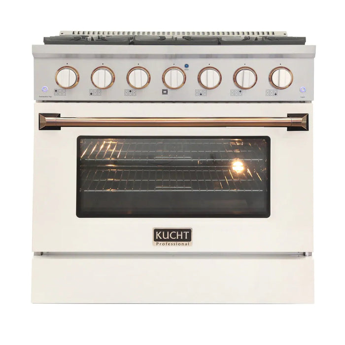 Kucht Signature 36 In. 5.2 cu ft. Propane Gas Range with White Door and Gold Accents, KNG361/LP-W-GOLD