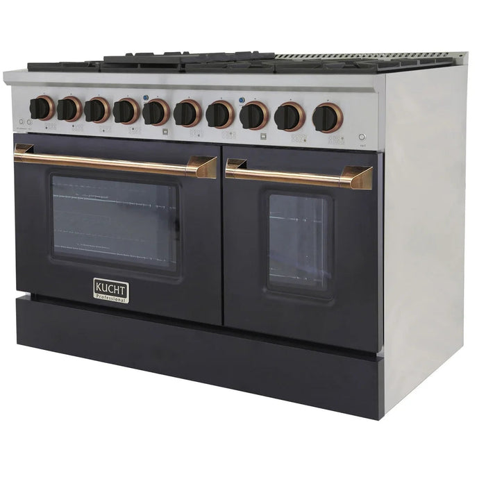 Kucht Signature 48 In. 6.7 cu ft. Propane Gas Range with Black Door and Gold Accents, KNG481/LP-K-GOLD