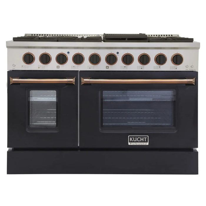 Kucht Signature 48 In. 6.7 cu ft. Propane Gas Range with Black Door and Gold Accents, KNG481/LP-K-GOLD