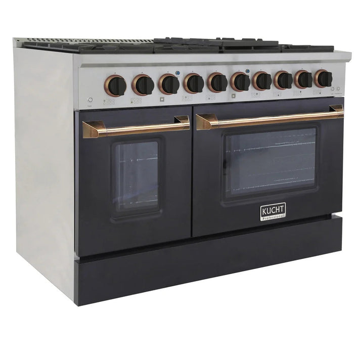 Kucht Signature 48 In. 6.7 cu ft. Propane Gas Range with Black Door and Gold Accents, KNG481/LP-K-GOLD