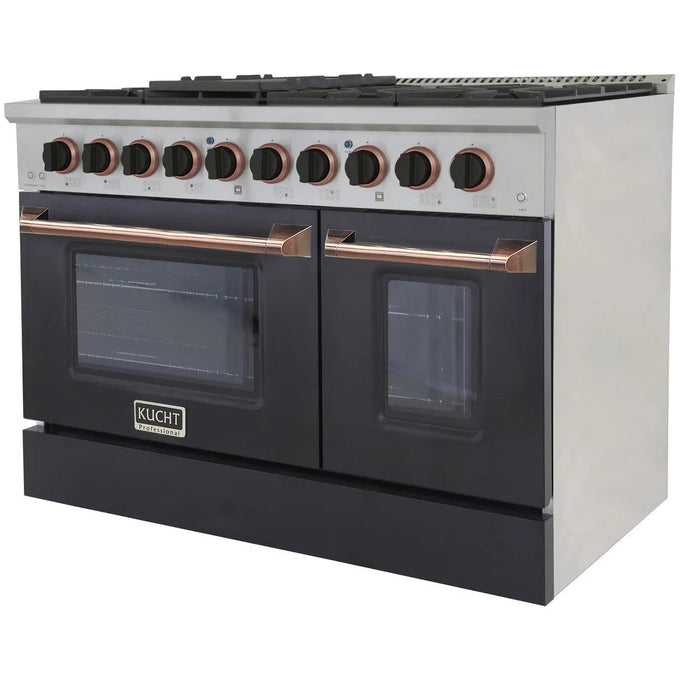 Kucht Signature 48 In. 6.7 cu ft. Propane Gas Range with Black Door and Rose Gold Accents, KNG481/LP-K-ROSE