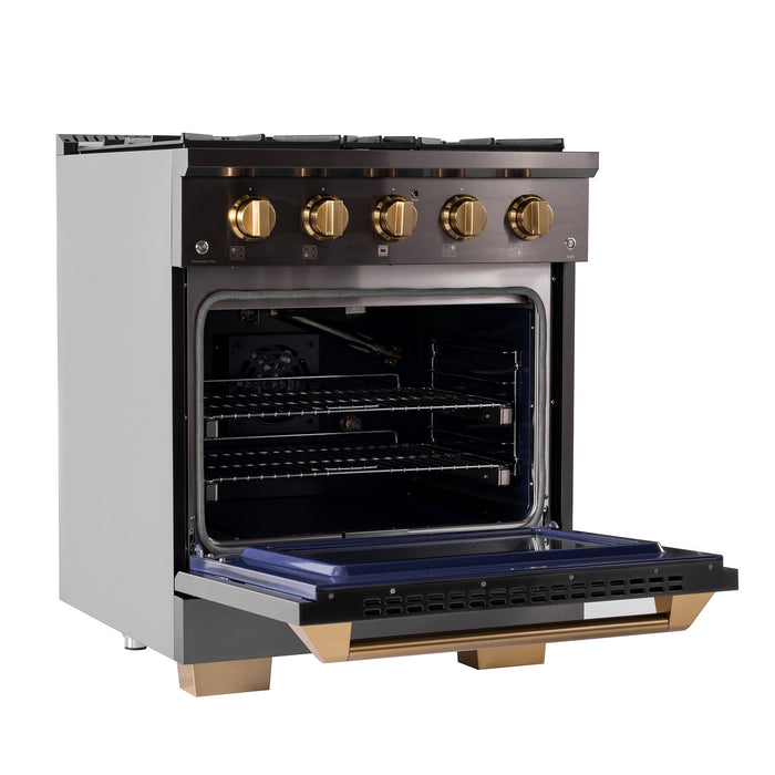 Kucht Gemstone Professional 30" 4.2 cu. ft. Natural Gas Range in Titanium Stainless Steel with Gold Accents, KEG303