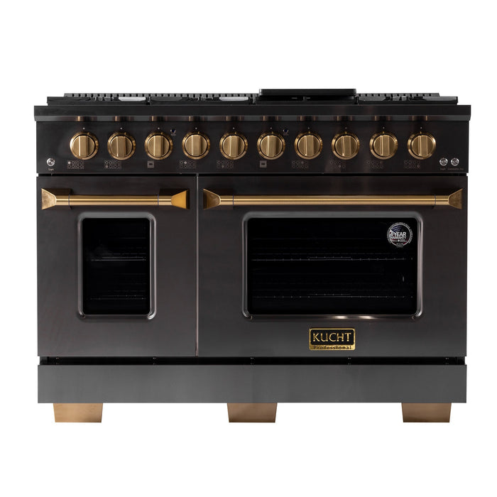 Kucht Gemstone Professional 48" 6.7 cu. ft. Propane Gas Range in Titanium Stainless Steel with Gold Accents, KEG483/LP