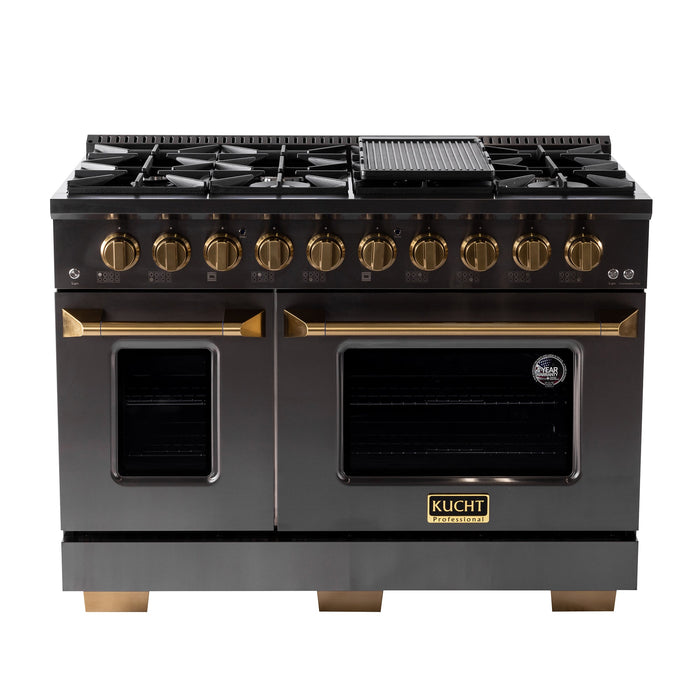 Kucht Gemstone Professional 48" 6.7 cu. ft. Natural Gas Range in Titanium Stainless Steel with Gold Accents, KEG483