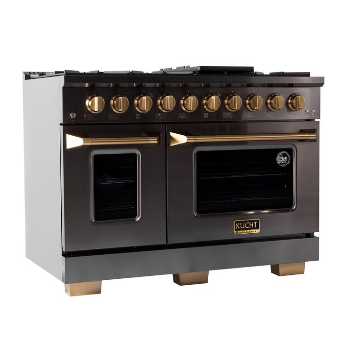 Kucht Gemstone Professional 48" 6.7 cu. ft. Natural Gas Range in Titanium Stainless Steel with Gold Accents, KEG483