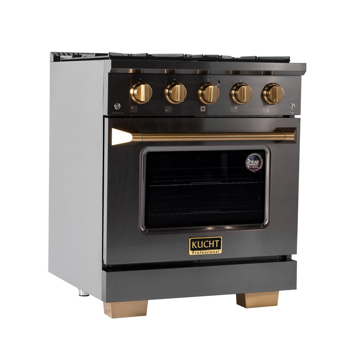 Kucht Gemstone Professional 30" 4.2 cu. ft. Dual Fuel Range in Titanium Stainless Steel with Gold Accents, KED304