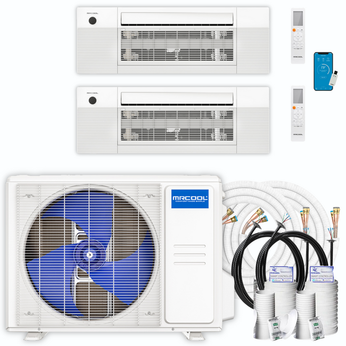 MRCOOL DIY Mini Split - 30,000 BTU 2 Zone Ceiling Cassette Ductless Air Conditioner and Heat Pump with 25 and 50 ft. Install Kit, DIYM236HPC00C10