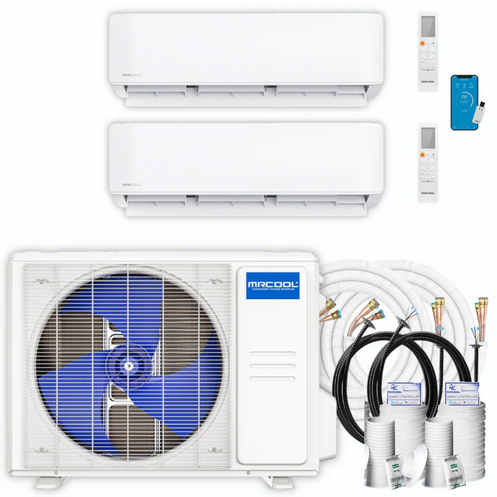 MRCOOL DIY Mini Split - 24,000 BTU 2 Zone Ductless Air Conditioner and Heat Pump with 25 ft. and 35 ft. Install Kit, DIYM227HPW02C08