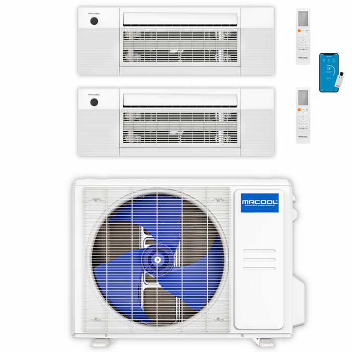 MRCOOL DIY Mini Split - 27,000 BTU 2 Zone Ceiling Cassette Ductless Air Conditioner and Heat Pump, DIY-BC-227HP0918