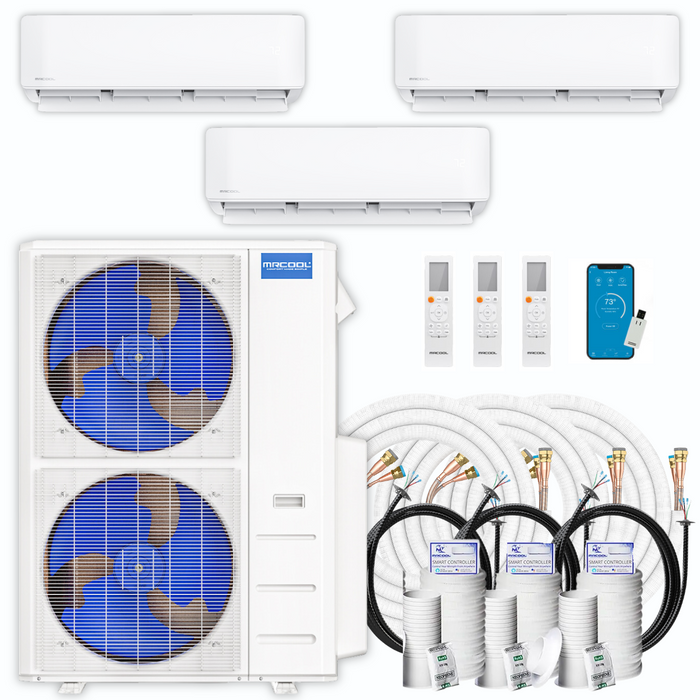 MRCOOL DIY Mini Split - 42,000 BTU 3 Zone Ductless Air Conditioner and Heat Pump with 35 ft. Install Kit, DIYM348HPW00C49