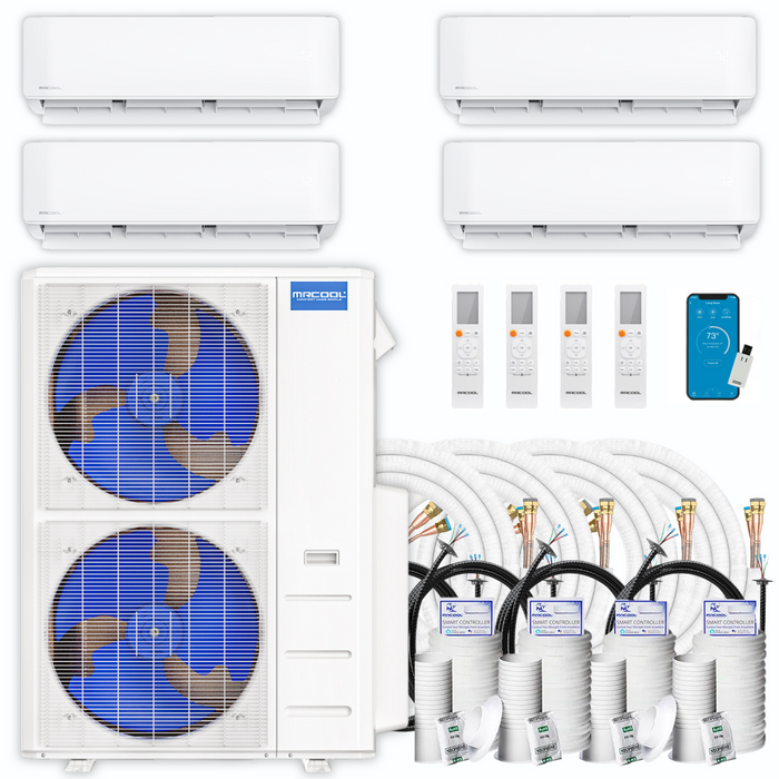 MRCOOL DIY Mini Split - 45,000 BTU 4 Zone Ductless Air Conditioner and Heat Pump with 50 ft. Install Kit, DIYM448HPW01C194