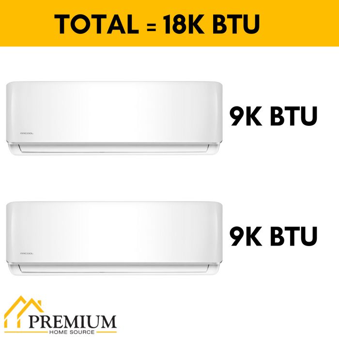 MRCOOL DIY Mini Split - 18,000 BTU 2 Zone Ductless Air Conditioner and Heat Pump with 16 ft. and 25 ft. Install Kit, DIYM218HPW00C01