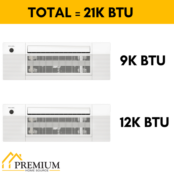 MRCOOL DIY Mini Split - 21,000 BTU 2 Zone Ceiling Cassette Ductless Air Conditioner and Heat Pump, DIY-BC-218HP0912