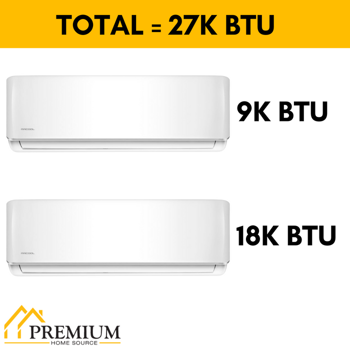 MRCOOL DIY Mini Split - 27,000 BTU 2 Zone Ductless Air Conditioner and Heat Pump with 16 ft. and 35 ft. Install Kit, DIYM227HPW01C02