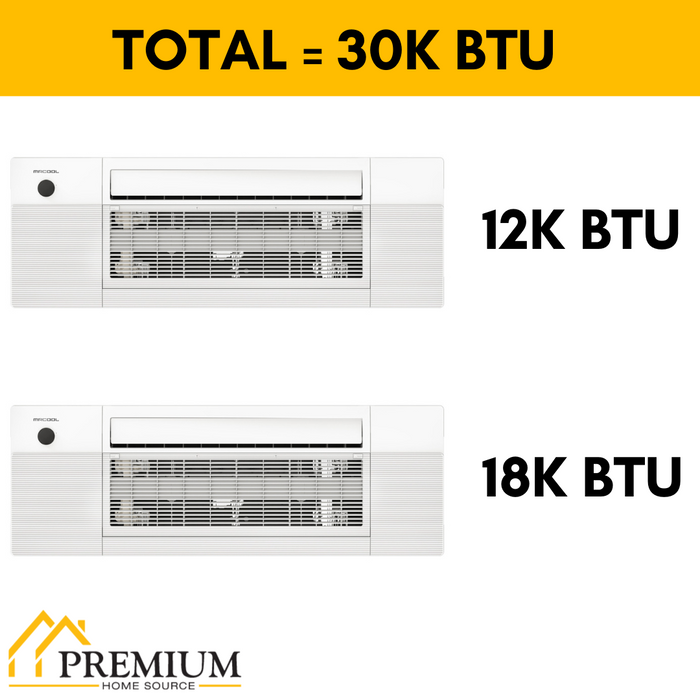 MRCOOL DIY Mini Split - 30,000 BTU 2 Zone Ceiling Cassette Ductless Air Conditioner and Heat Pump, DIY-BC-227HP1218