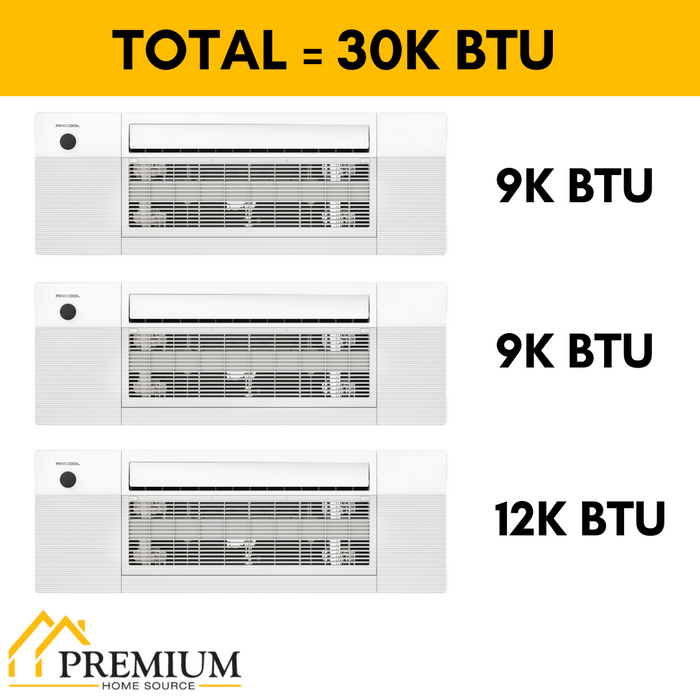 MRCOOL DIY Mini Split - 30,000 BTU 3 Zone Ceiling Cassette Ductless Air Conditioner and Heat Pump with 16 ft. Install Kit, DIYM327HPC01C00