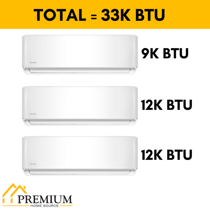 MRCOOL DIY Mini Split - 33,000 BTU 3 Zone Ductless Air Conditioner and Heat Pump with 25 ft. Install Kit, DIYM327HPW02C28