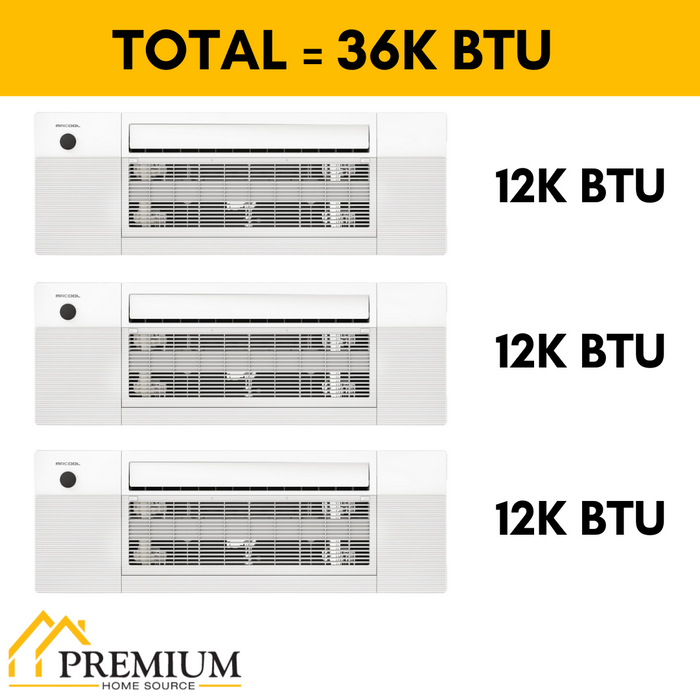 MRCOOL DIY Mini Split - 36,000 BTU 3 Zone Ceiling Cassette Ductless Air Conditioner and Heat Pump, DIY-BC-336HP121212
