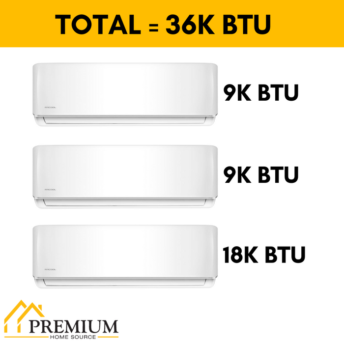 MRCOOL DIY Mini Split - 36,000 BTU 3 Zone Ductless Air Conditioner and Heat Pump with 50 ft. Install Kit, DIYM336HPW02C74