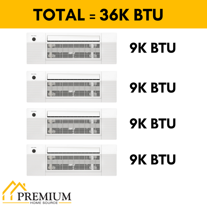 MRCOOL DIY Mini Split - 36,000 BTU 4 Zone Ceiling Cassette Ductless Air Conditioner and Heat Pump, DIY-BC-436HP09090909