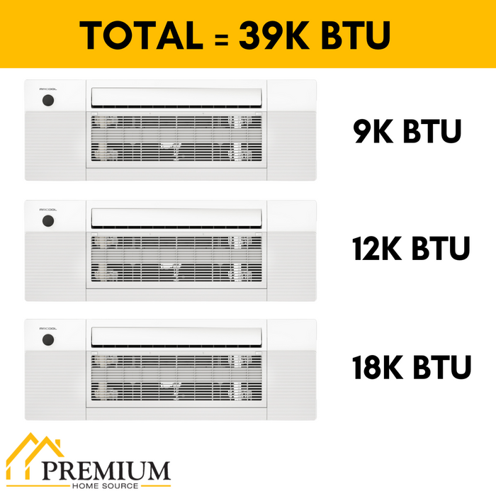 MRCOOL DIY Mini Split - 39,000 BTU 3 Zone Ceiling Cassette Ductless Air Conditioner and Heat Pump with 25 ft. Install Kit, DIYM336HPC04C28