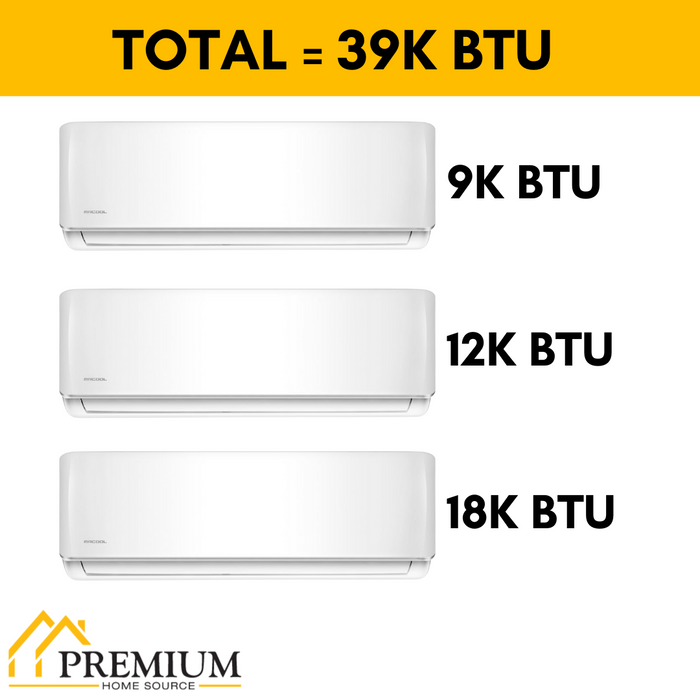 MRCOOL DIY Mini Split - 39,000 BTU 3 Zone Ductless Air Conditioner and Heat Pump with 25 ft. Install Kit, DIYM336HPW05C28