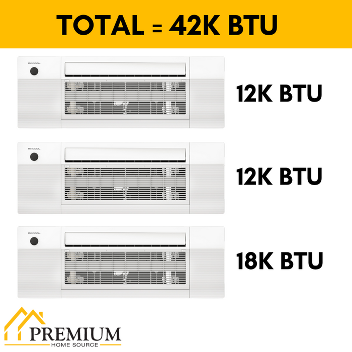MRCOOL DIY Mini Split - 42,000 BTU 3 Zone Ceiling Cassette Ductless Air Conditioner and Heat Pump with 16 ft. Install Kit, DIYM348HPC00C00