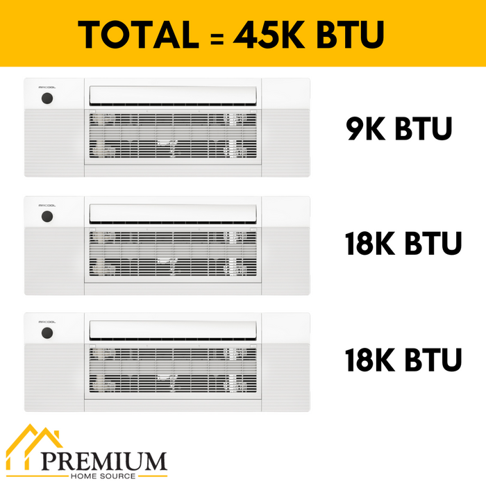 MRCOOL DIY Mini Split - 45,000 BTU 3 Zone Ceiling Cassette Ductless Air Conditioner and Heat Pump with 16 ft. Install Kit, DIY348HPC091818-16
