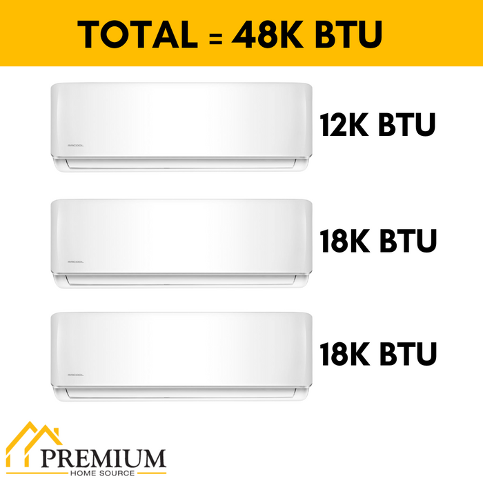 MRCOOL DIY Mini Split - 48,000 BTU 3 Zone Ductless Air Conditioner and Heat Pump, DIY-B-348HP121818