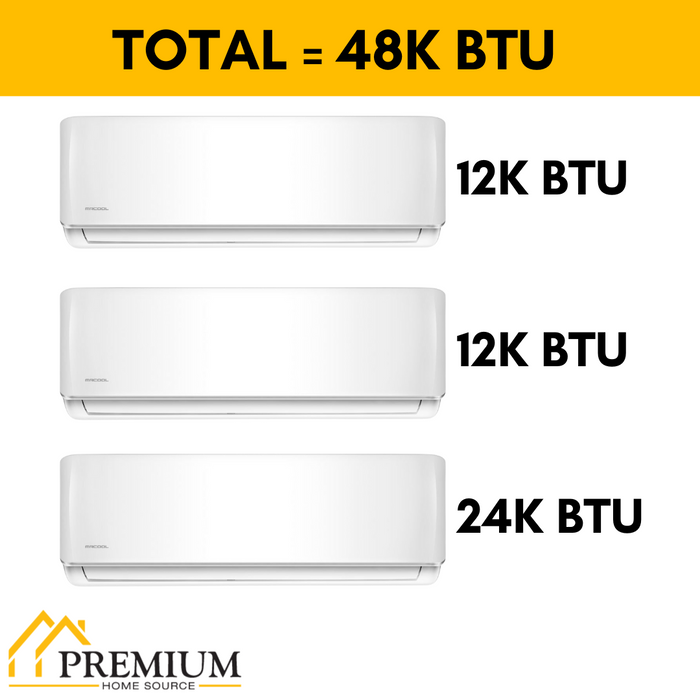 MRCOOL DIY Mini Split - 48,000 BTU 3 Zone Ductless Air Conditioner and Heat Pump with 25 ft. Install Kit, DIYM348HPW02C35